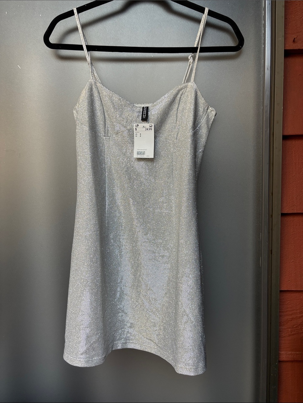 NWT- Silver Metallic Slip Dress with Spaghetti Straps - Size S